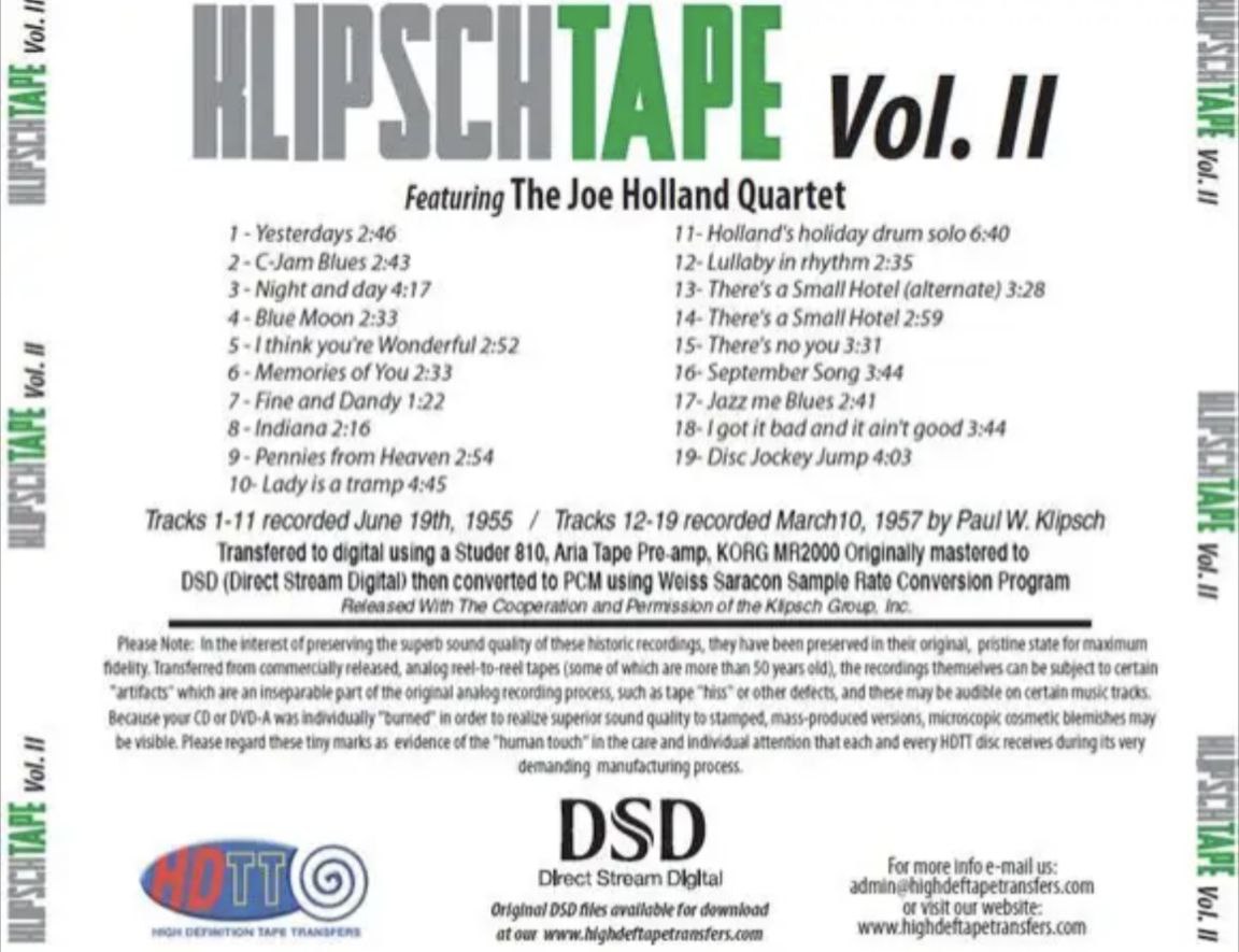 The Joe Holland Quartet - 1955年专辑 - Klipsch Tape Project Vol II(乔·奥兰德四重奏)   DSD128 DFF